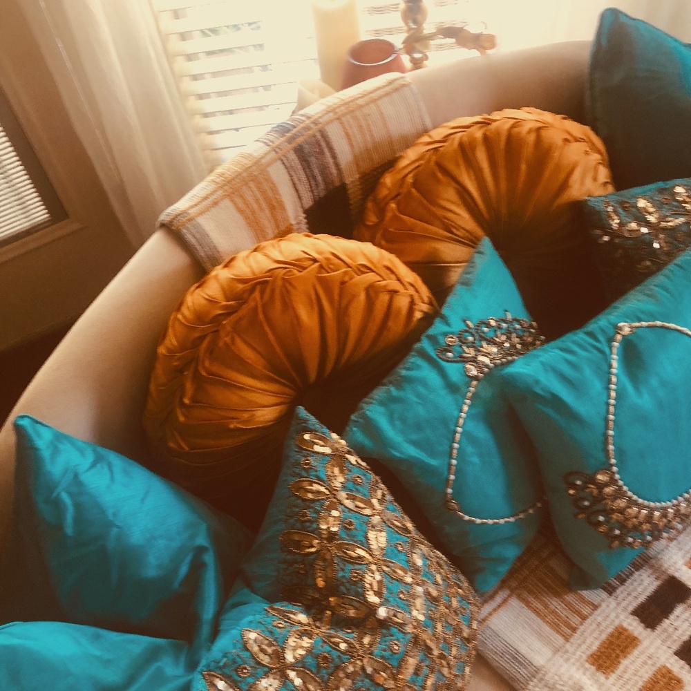 Luxury Ocean Blue Beaded Crystal Throw Pillows